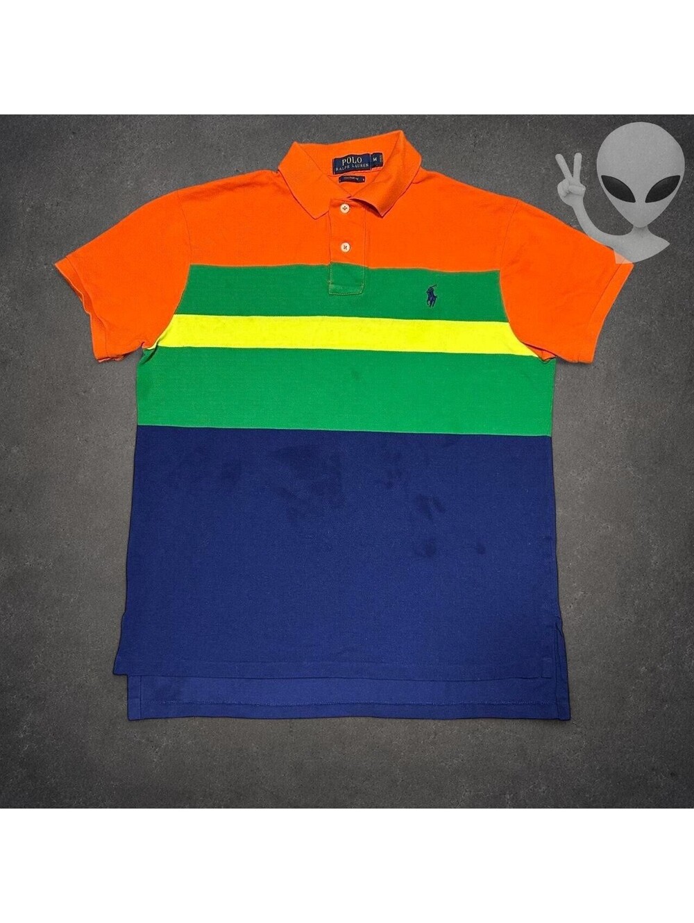 Polo Ralph Lauren Colorblock Striped Polo Shirt Mens M Orange Green Navy Preppy